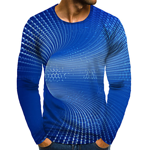 

Men's T shirt Shirt 3D Print Graphic 3D Plus Size Print Long Sleeve Daily Tops Elegant Exaggerated Round Neck Blue