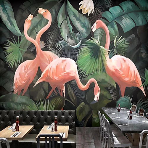 

Mural Wallpaper Wall Sticker Covering Print Peel and Stick Removable Flamingo Tropical Palm Leaf Canvas Home Décor