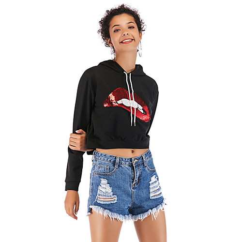 

Women's Pullover Hoodie Sweatshirt Print Daily Basic Hoodies Sweatshirts Slim Black