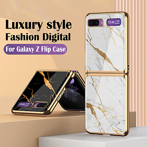 

Case For Samsung Galaxy Galaxy Z Flip Shockproof / Plating Back Cover Scenery / Geometric Pattern / Marble TPU / Tempered Glass