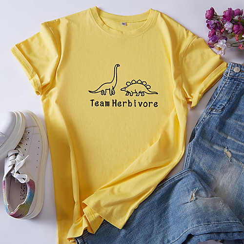 

Women's T shirt Cartoon Graphic Text Round Neck Tops 100% Cotton Basic Basic Top White Black Red