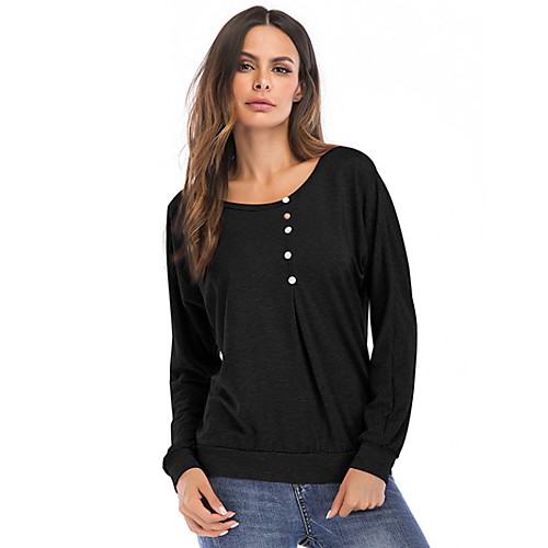

Women's Blouse Shirt Plaid Letter Long Sleeve Round Neck Basic Tops Black Blushing Pink