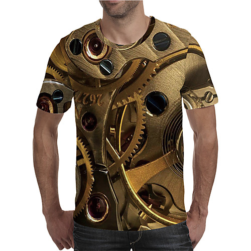 

Men's T shirt 3D Print Graphic 3D Machine Plus Size Print Short Sleeve Daily Tops Elegant Exaggerated Gold