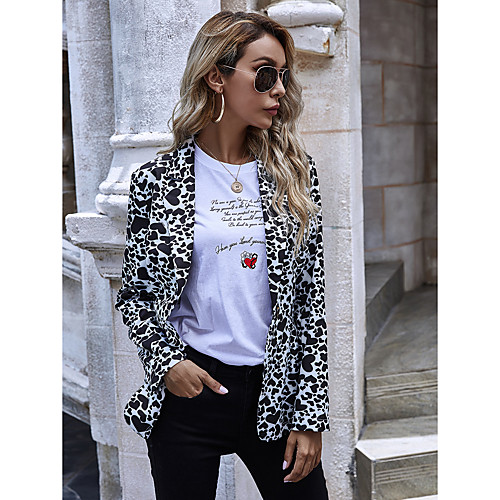 

Women's Blazer Blazer Work Office & Career Geometric Single Breasted Regular Fit Cotton Blend Men's Suit Black - Notch lapel collar