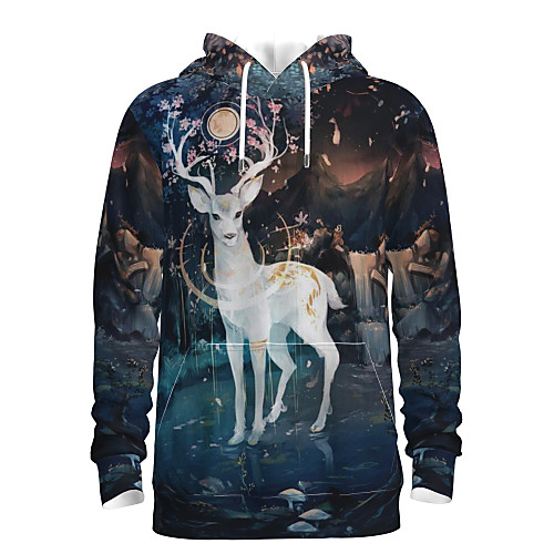 

Men's Pullover Hoodie Sweatshirt Graphic 3D Reindeer Hooded Christmas Daily 3D Print 3D Print Christmas Hoodies Sweatshirts Long Sleeve Navy Blue