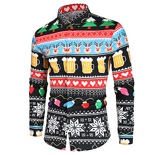 

Men's Shirt Other Prints Graphic Print Long Sleeve Christmas Tops Basic Black