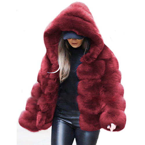 

Women's Faux Fur Coat Daily Fall Winter Regular Coat Regular Fit Chic & Modern Elegant & Luxurious Jacket Long Sleeve Solid Colored Fur Sapphire Wine
