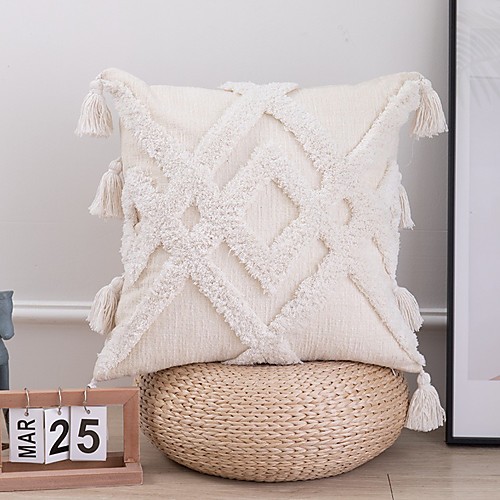 

Cotton Pillow Cover Embossed Grid Pattern Square Traditional Classic 45x45cm