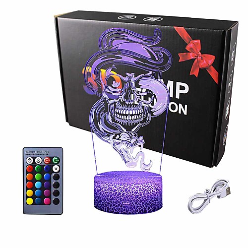

Ghost Skull 3D Illusion Night Light Lamp16 Colors Gradual Changing Touch Switch USB Table Lamp for Halloween Gifts or Home Decor.