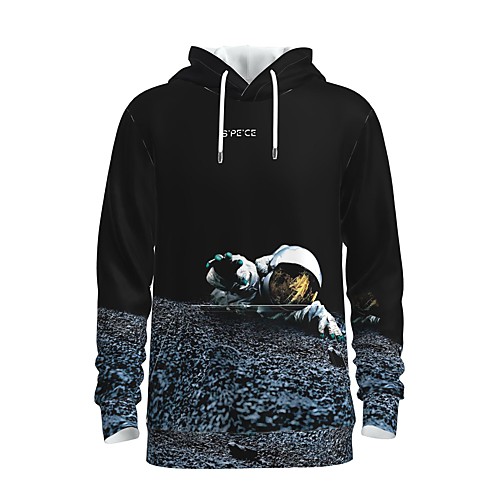 

Men's Pullover Hoodie Sweatshirt Graphic 3D Astronaut Front Pocket Hooded Daily 3D Print 3D Print Casual Hoodies Sweatshirts Long Sleeve Black