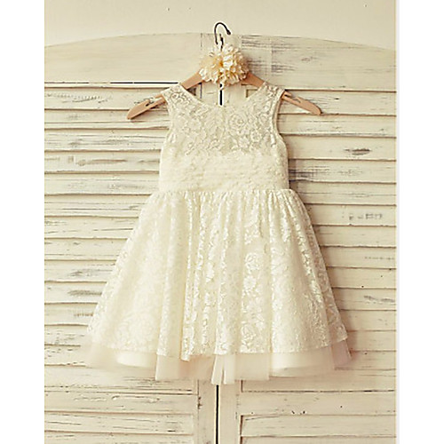 

Ball Gown Short / Mini Flower Girl Dresses Party Lace Sleeveless Jewel Neck with Appliques