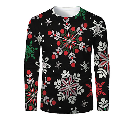 

Men's T shirt 3D Print Graphic 3D Print Long Sleeve Christmas Tops Black