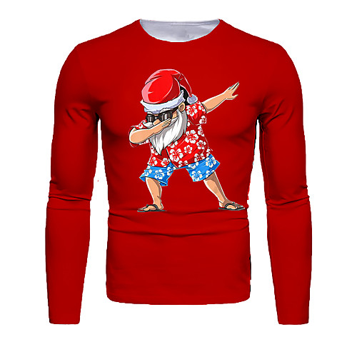 

Men's T shirt 3D Print Graphic 3D Print Long Sleeve Christmas Tops Red