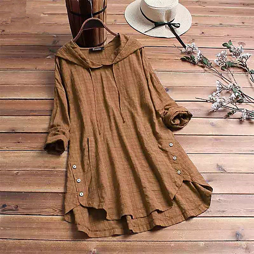 

Women's Shift Dress Short Mini Dress Blue Wine Khaki Green Dusty Blue Black Long Sleeve Plaid Patchwork Print Fall Spring Hooded Casual Oversized Linen S M L XL XXL 3XL 4XL 5XL