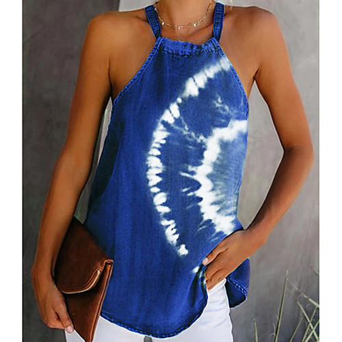 

Women's Blouse Shirt Tie Dye Round Neck Tops Khaki Green Dusty Blue