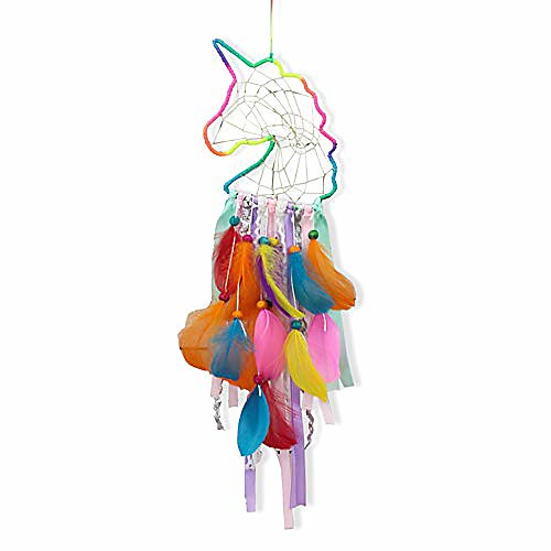 

Boho Dream Catcher Handmade Gift Wall Hanging Decor Art Ornament Craft Unicorn Feather Flower for Kids Bedroom Wedding Festival 5818cm
