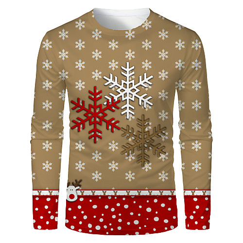 

Men's T shirt 3D Print Graphic 3D Print Long Sleeve Christmas Tops Round Neck Khaki