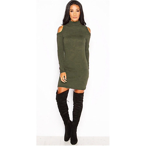 

Women's Shift Dress Knee Length Dress Green Long Sleeve Solid Color Patchwork Fall Winter Casual Skinny 2021 S M L XL