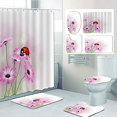 

Cute Flowers Pattern PrintingBathroom Shower Curtain Leisure Toilet Four-Piece Design