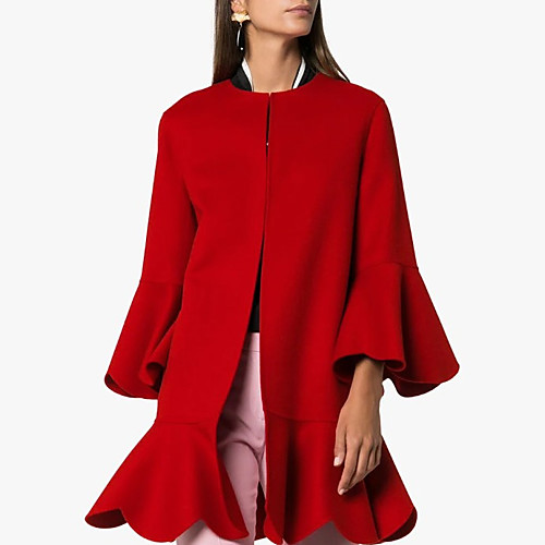 

Women's Coat Daily Fall & Winter Long Coat Regular Fit Sophisticated Jacket 3/4 Length Sleeve Solid Colored Red