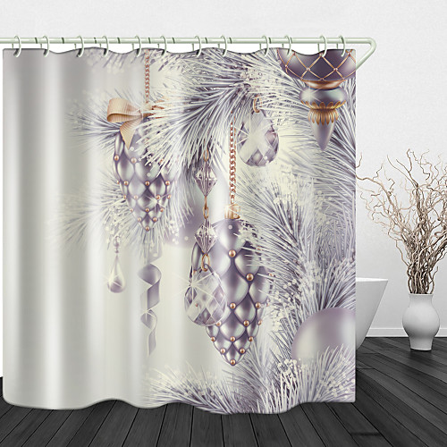 

Silver Christmas Pendant Digital Printing Shower Curtain Shower Curtains Hooks Modern Polyester Trend Design