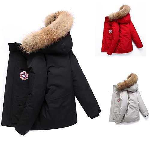 

Men's Down Parka Solid Colored POLY Black / Red / Beige M / L / XL