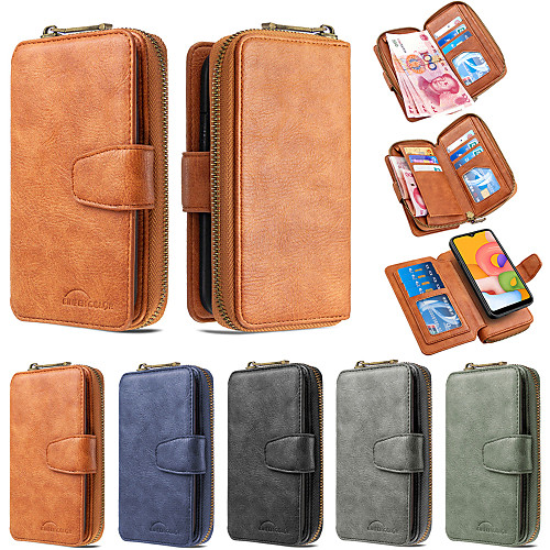 

Phone Case For Samsung Galaxy Full Body Case Leather Wallet Card S9 A51 S10 S10 S10 Lite Galaxy S10 E A30 A50 M10 A20 Wallet Card Holder Shockproof Solid Color Genuine Leather