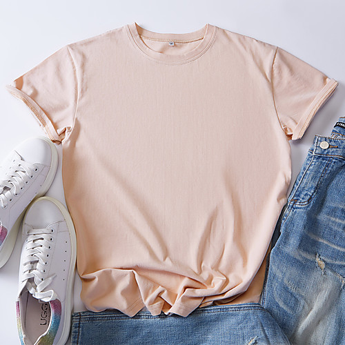 

Women's T shirt Plain Round Neck Tops 100% Cotton Basic Basic Top White Black Red