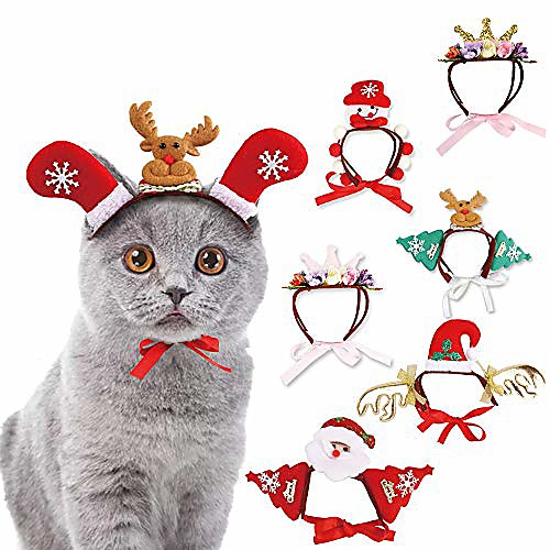 

pet christmas headdress, 7 packs snowman santa elk crown shape headband christmas head hoop headwear for dogs cats new year holiday festival decoration cosplay pet costumes accessories (s)