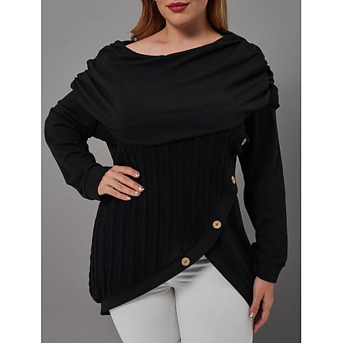 

Women's Blouse Shirt Solid Colored Long Sleeve Patchwork Button Round Neck Basic Tops Black