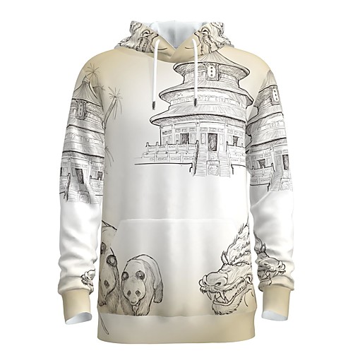 

Men's Pullover Hoodie Sweatshirt Animal Patterned 3D Chinese Style Hooded Weekend 3D Print Casual Streetwear Hoodies Sweatshirts Long Sleeve White