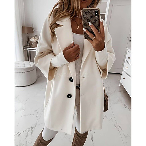 

Women's Coat Business Fall Winter Long Coat Regular Fit Work Jacket 3/4 Length Sleeve Solid Colored Loose Fit Gray khaki