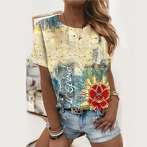 

Women's T shirt Butterfly Tie Dye Graphic Prints Print Round Neck Basic Tops Purple White