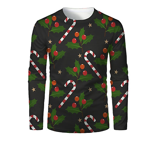 

Men's T shirt 3D Print Graphic 3D Print Long Sleeve Christmas Tops Army Green