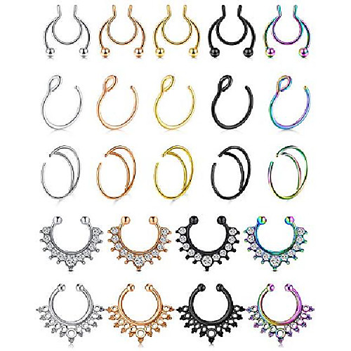 

fake septum nose rings hoop stainless steel faux lip ear nose septum ring non piercing clip on nose hoop rings body piercing jewelry