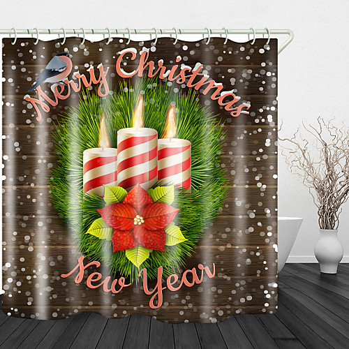 

Christmas Candle With Birdie Digital Printing Shower Curtains Hooks Modern Polyester Trend Design