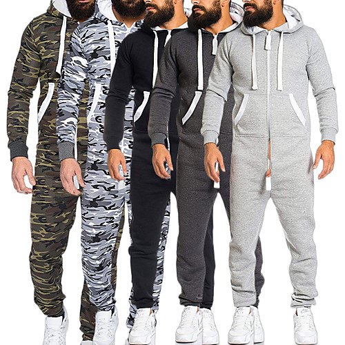 

men's jumpsuit autumn winter casual hoodie onesies zipper long playsuit one piece jogging tracksuit (xxl, white)