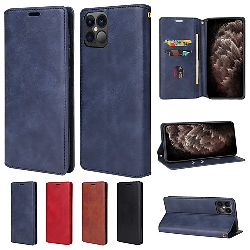 

Case For Apple iPhone 12 / iPhone 12 Mini / iPhone 12 Pro Max Wallet / Card Holder / with Stand Full Body Cases Solid Colored PU Leather