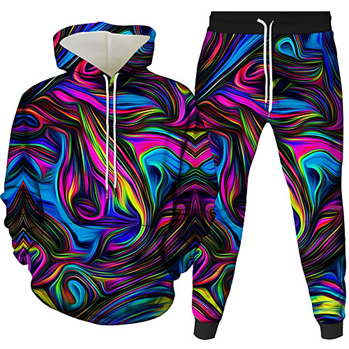 

Men's 3D Hoodies Set Graphic 3D 2 Piece Hooded Daily 3D Print Casual Hoodies Sweatshirts Long Sleeve Purple Green Rainbow