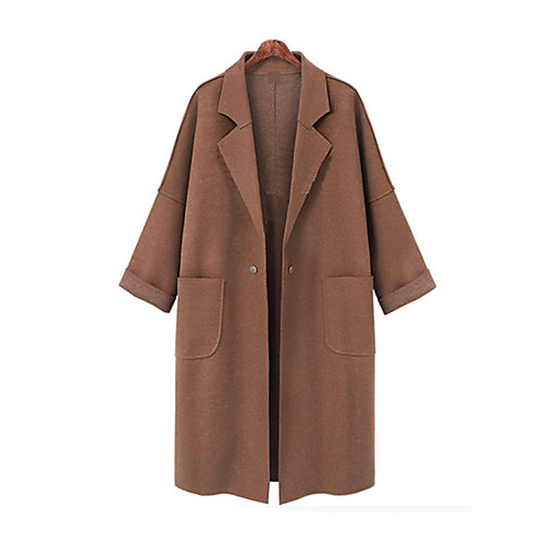 

Women's Coat Daily Fall & Winter Long Coat Regular Fit Active Jacket Long Sleeve Solid Colored Dark Gray Brown / Wool