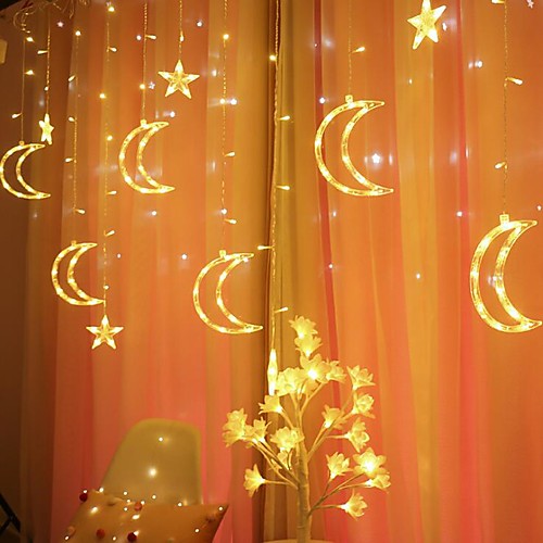 

LED Star Moon String Lights Outdoor Waterproof 12LED Curtain Light 3.5m 11.5ft 6 Stars and 6 Moons with 8 Function for Ramadan Festival Bedroom Indoor Décor Eid al-Fitr