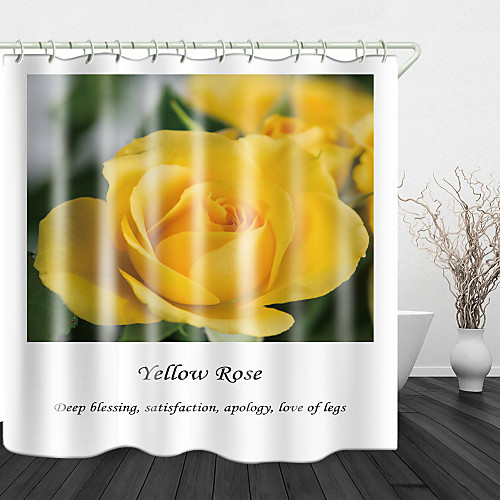 

Yellow Rose Digital Printing Shower Curtain Shower Curtains Hooks Modern Polyester New Design