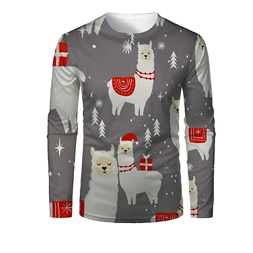 

Men's T shirt 3D Print Graphic 3D Animal Print Long Sleeve Christmas Tops Gray