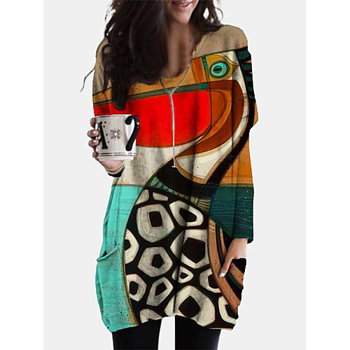 

Women's Shift Dress Short Mini Dress Red Long Sleeve Print Animal Patchwork Print Fall Spring V Neck Casual Boho Loose 2021 L XL XXL 3XL 4XL 5XL / Cotton / Cotton