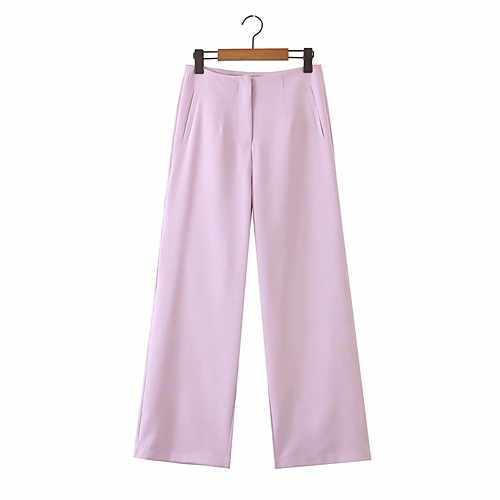 

Women's Basic Streetwear Comfort Daily Going out Wide Leg Pants Pants Solid Colored Full Length Pocket Purple