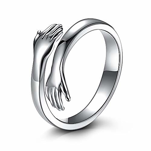 

hugging ring 925 sterling silver rings for women girls silver hugging hands open ring jewelry ( us ring size)