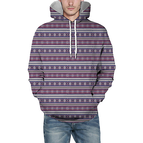 

Men's Pullover Hoodie Sweatshirt Striped Graphic 3D Hooded Christmas Daily 3D Print Christmas Hoodies Sweatshirts Long Sleeve Purple