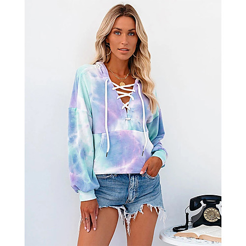 

Women's Pullover Hoodie Sweatshirt Tie Dye Front Pocket Daily Casual Hoodies Sweatshirts Loose Blue Blushing Pink