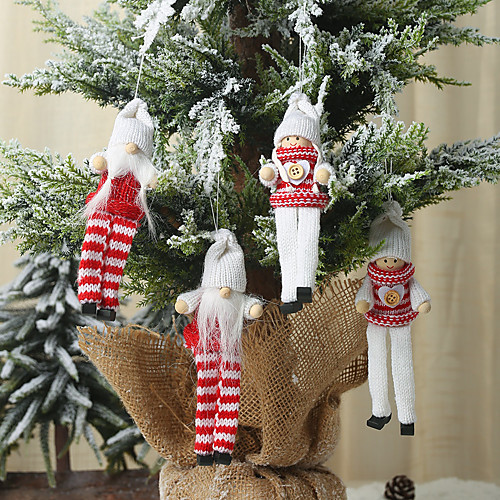 

2pcs Christmas Ornaments Knitted Long-legged Puppet Pendant Creative Doll Old Man Doll Pendant