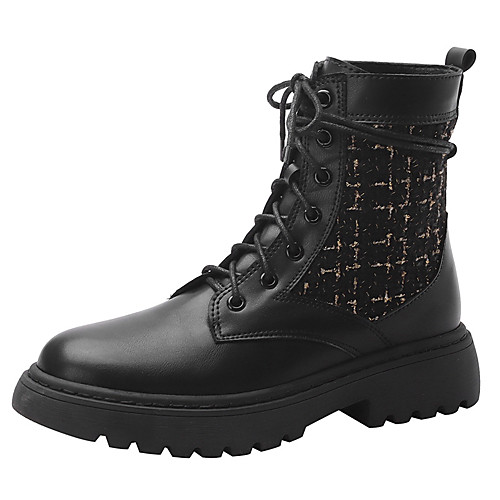 

Women's Boots Block Heel Boots Combat Boots Chunky Heel Round Toe Booties Ankle Boots British Daily Walking Shoes PU Lace-up Color Block Black / Silver Black / Booties / Ankle Boots